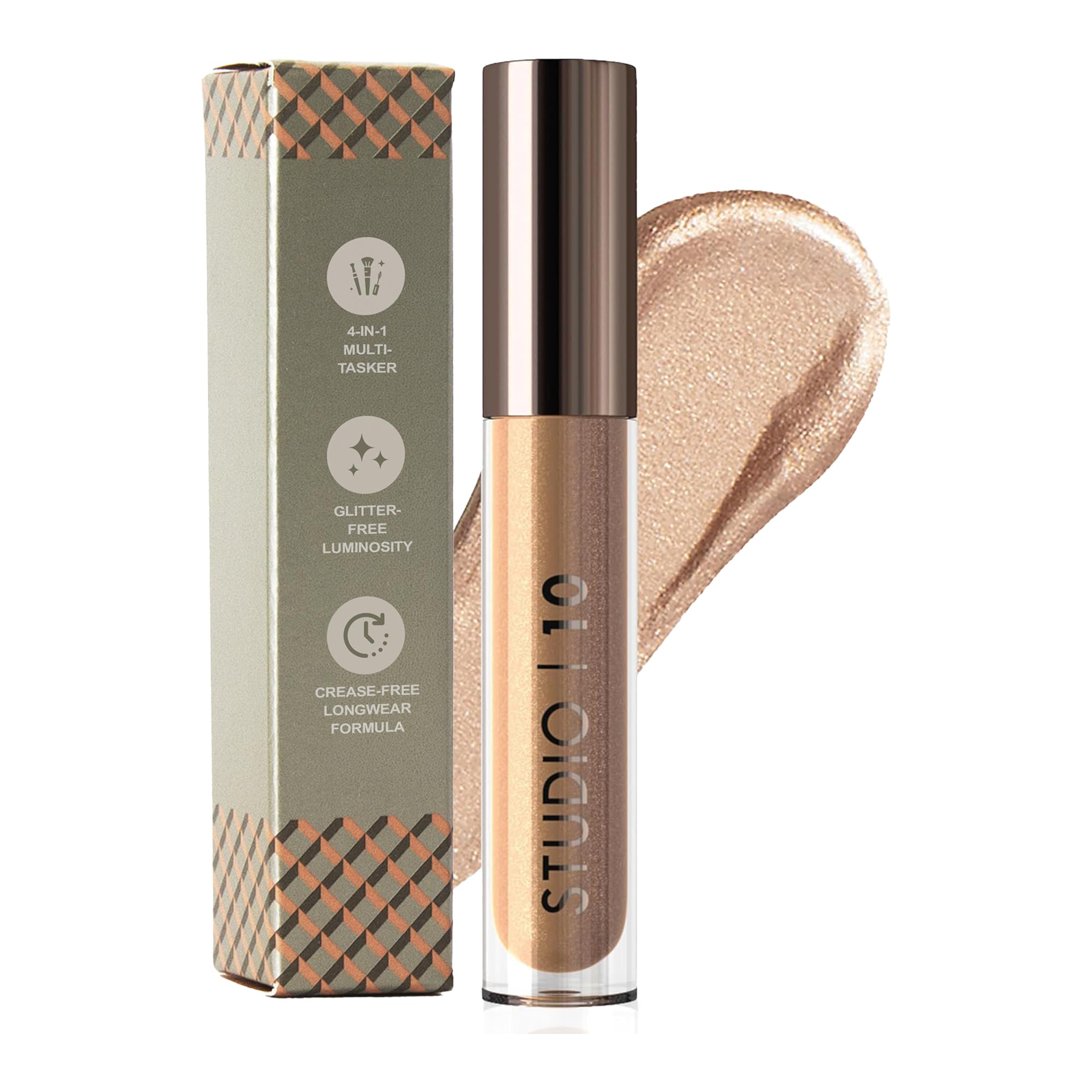 Studio 10 - Ombretto liquido I-Radiance Shimmer e formula che aumenta l'umidità e a lunga durata, ombretto liquido metallizzato in tonalità zibellino