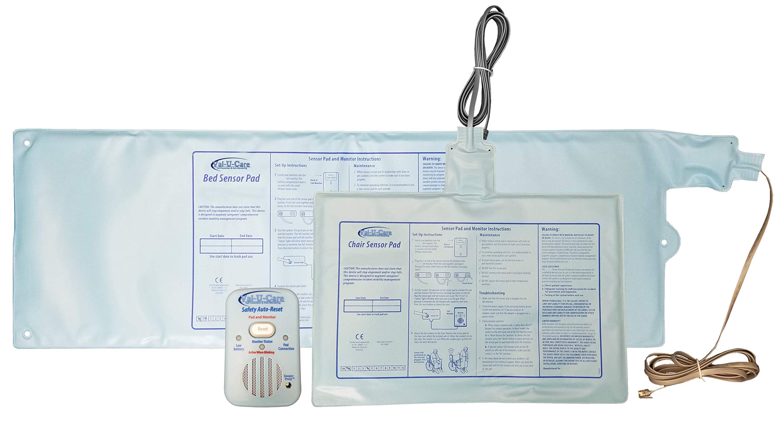 Val-U-Care Safety Monitor with Bed exit pad and Chair exit pad - Know When They get up!