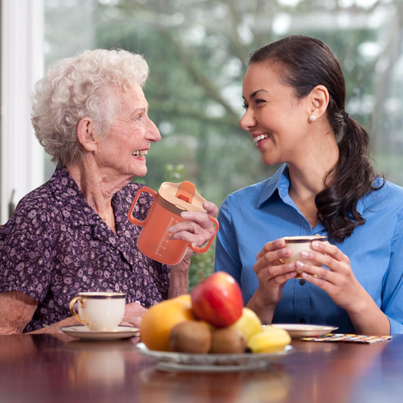 Elderly Water Cup - Senior Water Cup | 300ml Spill-Proof Cup with Handles, Senior Drinking Mug | Non-Spill Feeding Cup with Lid and Straw, Senior Care Cup for Patients, Elderly, Pregnant