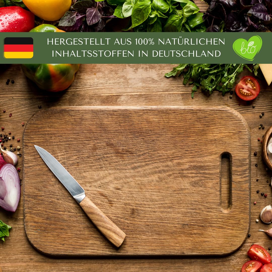 Schneidebrett Balsam - BIO Holzwachs - Bienenwachs Holzpflege aus Deutschland - Holzbalsam für Schneidebretter - Farb- und geruchlose Holzpolitur (150ml)