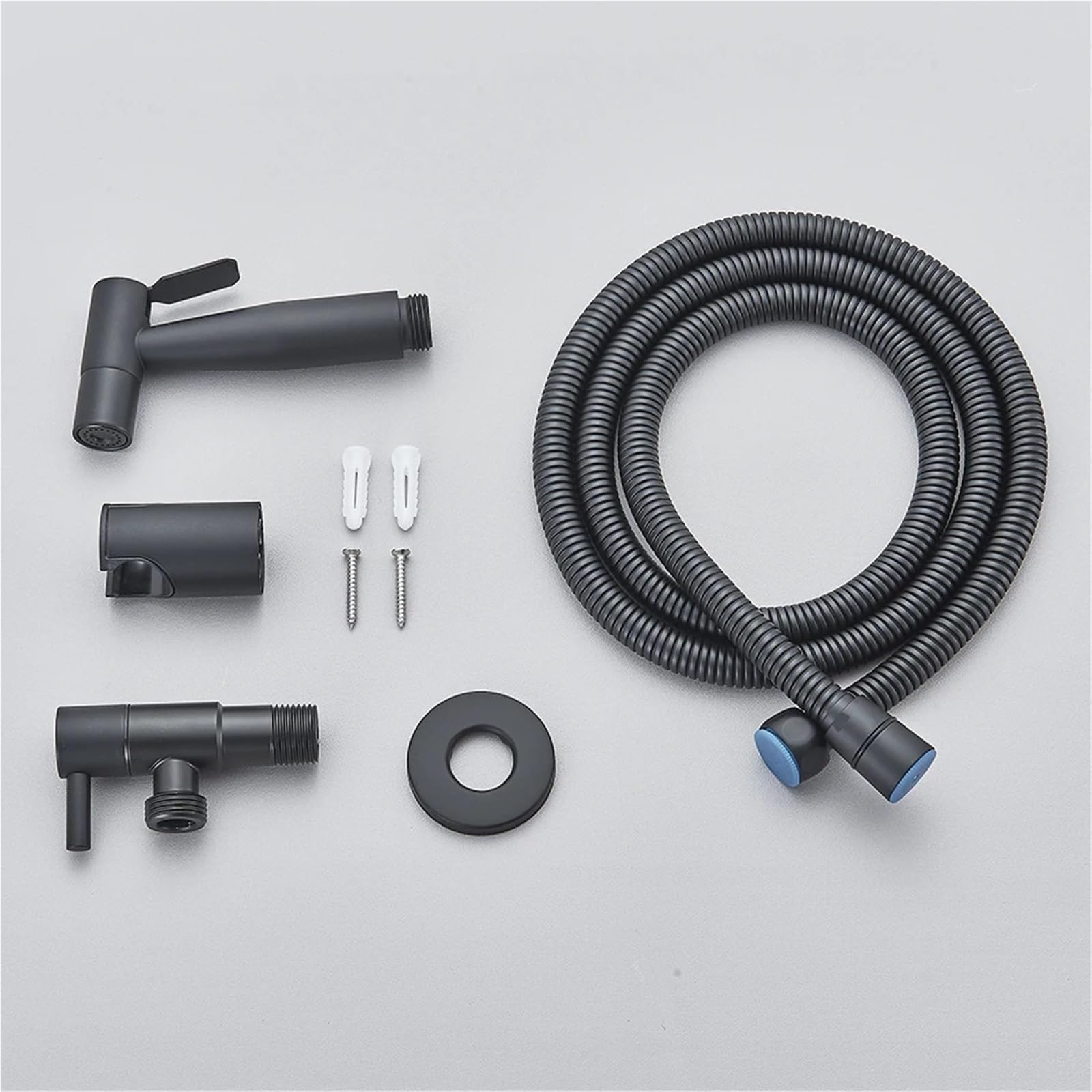 Badezimmer-Bidet-Armatur, Messing-Wasserhahn, Unterlegscheibe, Mischbatterie, Einzel-Kaltwasser-Duschkopf, WC-Armaturengriff, Düse (gebürstetes Nickel)