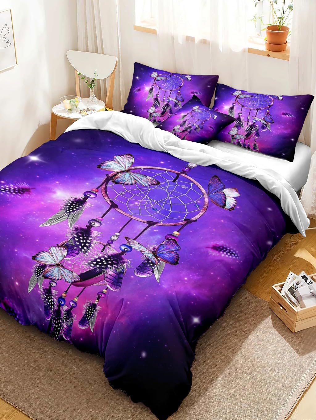 XCQHZYQ Bettwäsche-Set Lila - Weiche Microfaser Bettwäsche Mit Fantasierose