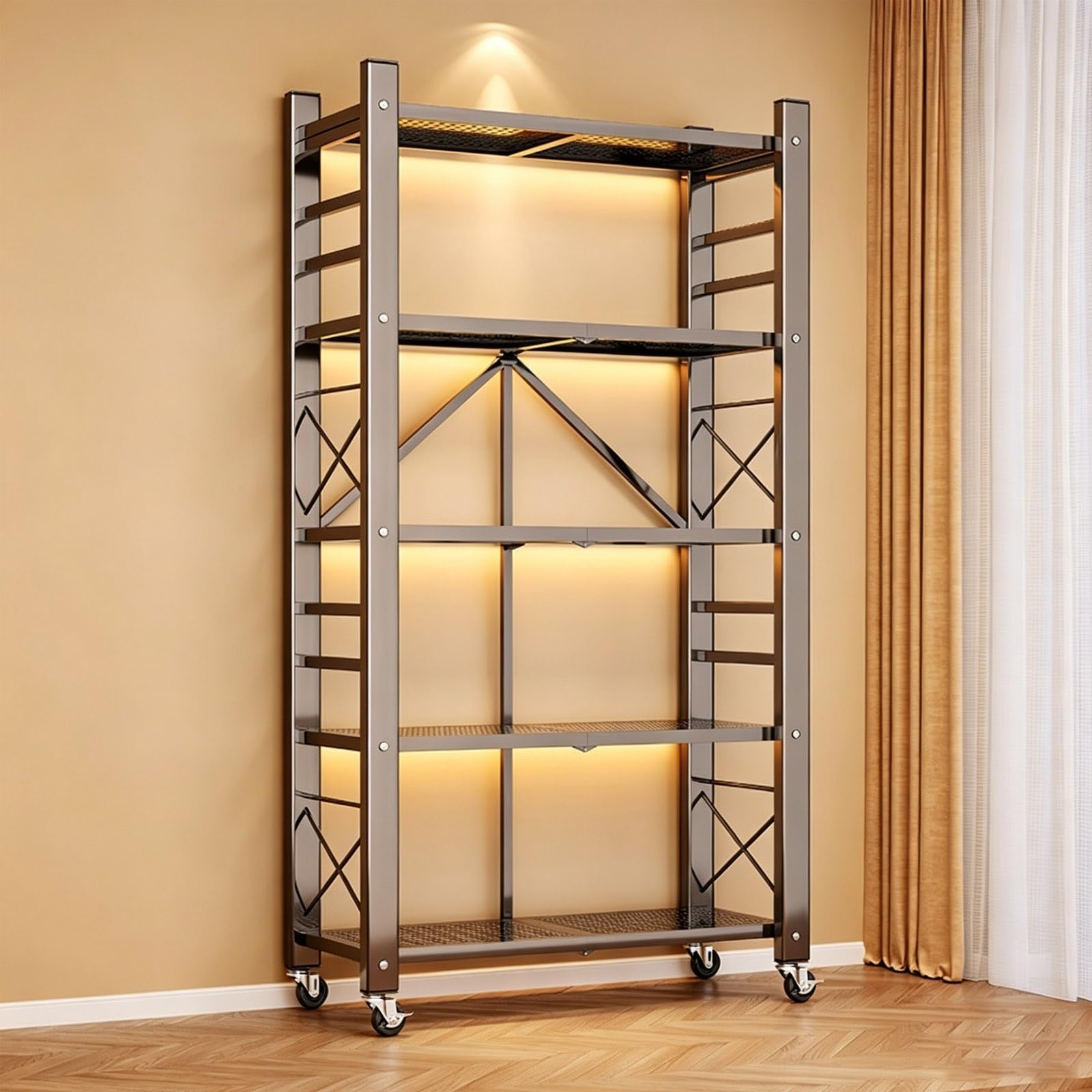 Carrito de Almacenamiento de Metal Plegable de 4/5 Niveles, Estante de Almacenamiento Resistente con Ruedas para Cocina, Garaje y despensa, no Requiere Montaje