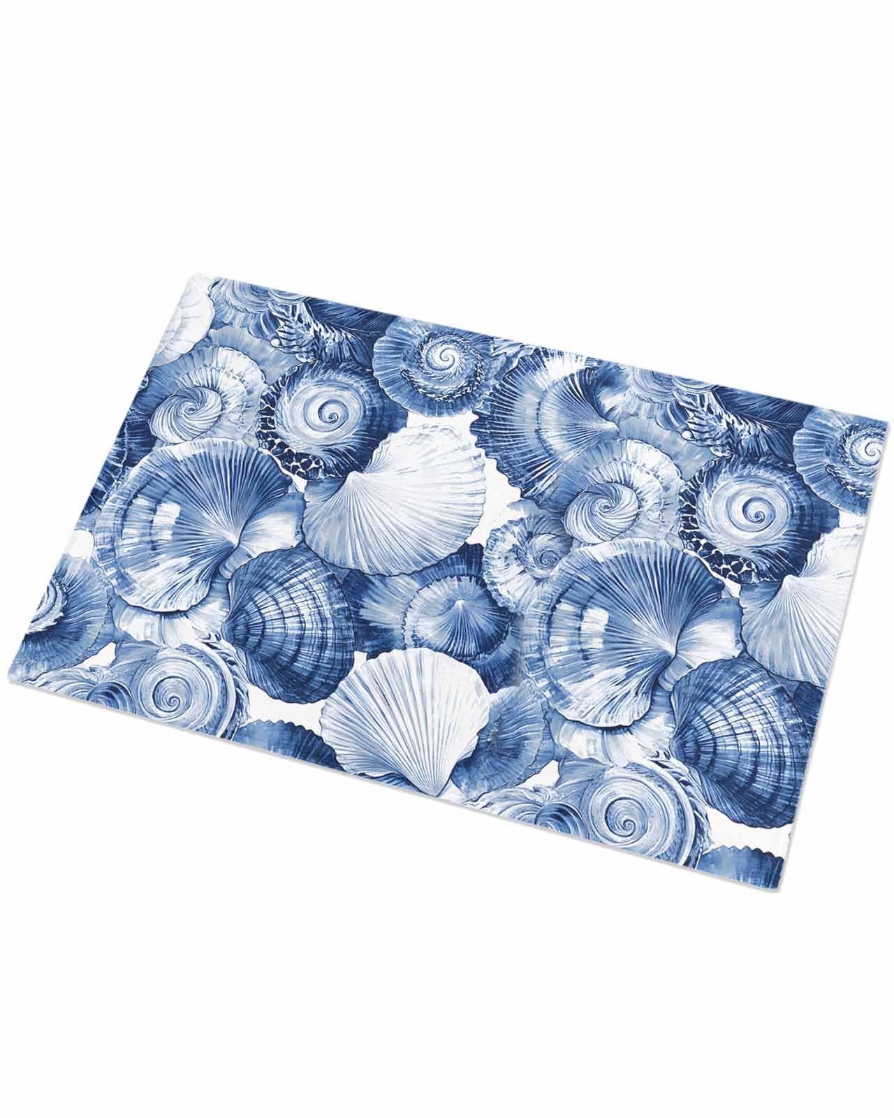 Indoor Doormat Watercolor Blue Sea Shell Ocean Conch,Shaggy Floor Mat with Non-Skid Backing Nautical Marine Creature,Machine Washable Plush Area Rug Carpets for Kitchen Nursery Bedroom
