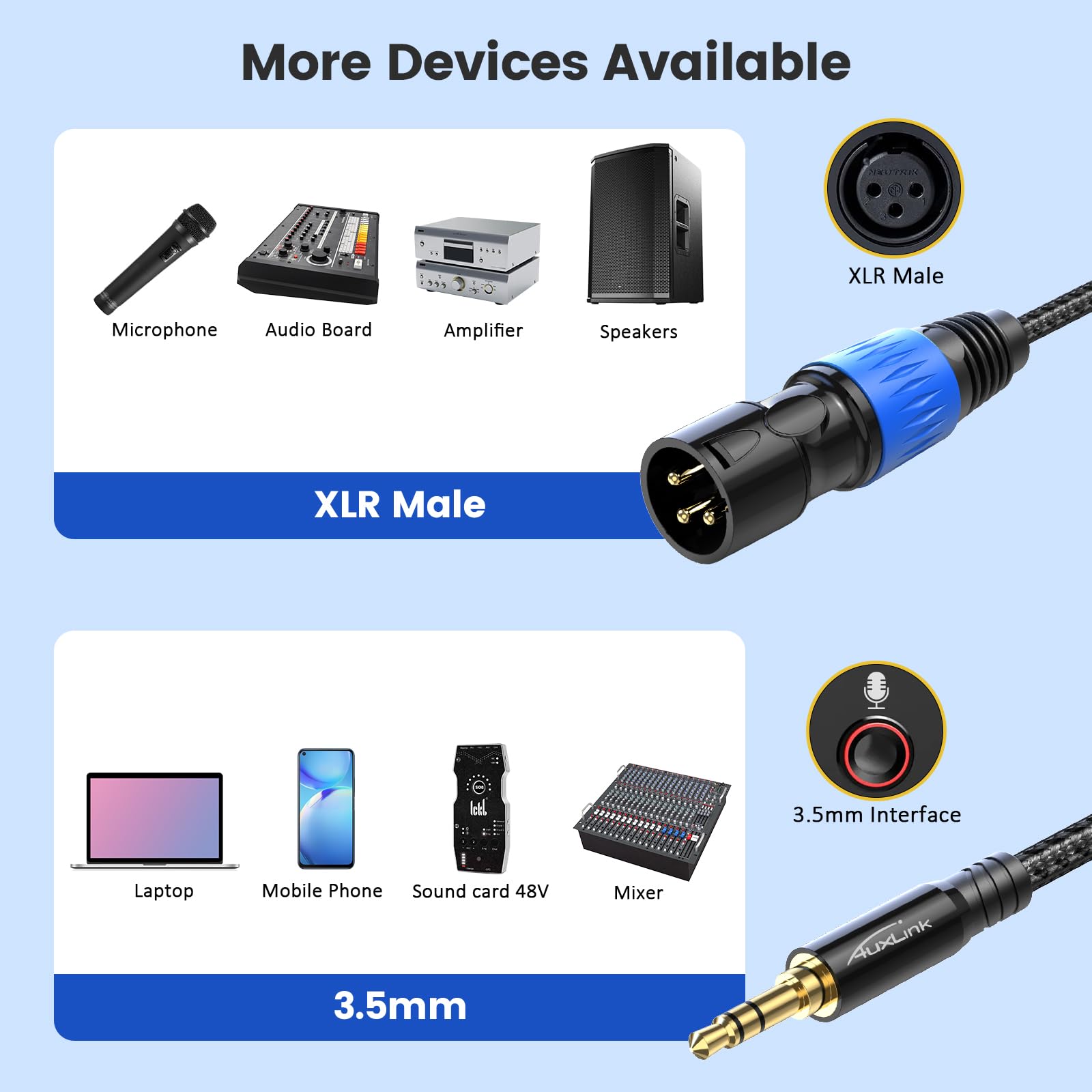 XLR auf 3,5 mm Kabel, 1,8 m, 2 Stück, 0,3 cm auf XLR-Stecker, unsymmetrisches Kabel, TRS auf XLR-Kabel, vergoldet, 3-polig, kompatibel mit Laptop, Lautsprecher