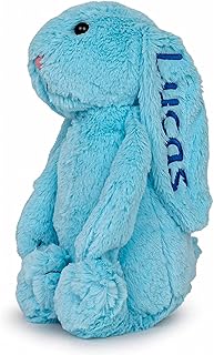 Personalized Stuffed Bunny Plush Toy - Cute Bunny Stuffed Animals for Babies with Embroidered Baby's Name - Custom Name Newborn Bunny Plushie Stuffed Rabbit for Baby Shower and Birthday Gift - Blue
