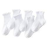 Mcool Mary Toddler Ruffle Socks for Girls,Baby Grip Socks with Non-Slip, Cute Grippy Lettuce Frilly Sock,6 Pairs(1-7T)
