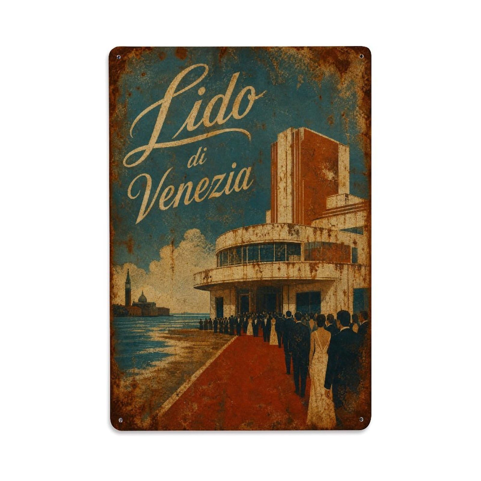 Huiyhb 8X12inch(20X30cm) Vintage Travel Lido Venezia Cinema Festival Venue Italy Metal Tin Sign