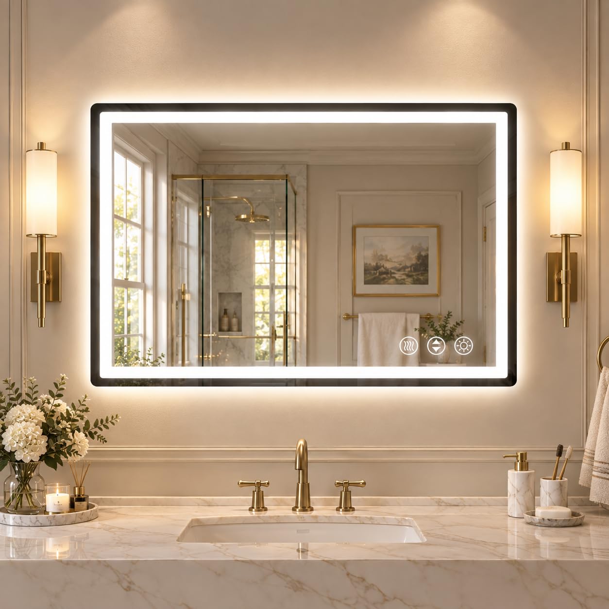 48"x 30" LED Bathroom Mirror with Lights, Rounded Vanity Mirror for Wall