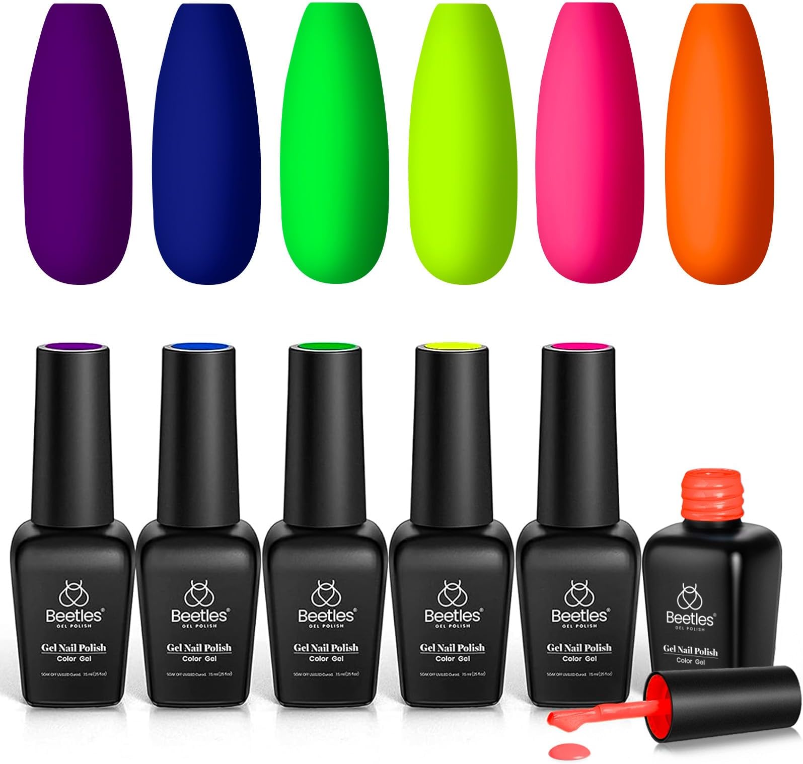 Beetles Gel Nail Polish Set 6 Colors Summer Rainbow Neon
