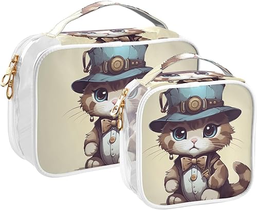 Miniatura 2 de Kawaii Cat Clear Toiletry Bag for Traveling,2 Pack Makeup Cosmetic Bag with Zipper,Travel Bag for Toiletries,Travel Essentials 21214473