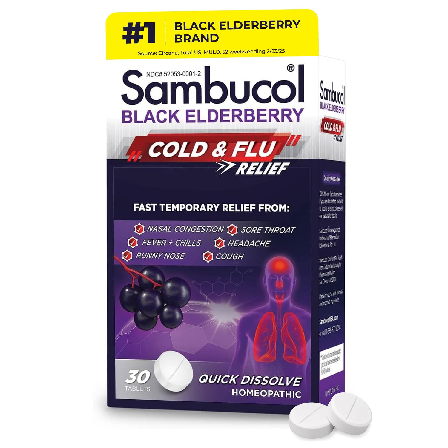 Sambucol Cold and Flu Relief Tablets, Quick-Dissolving, 30 Count