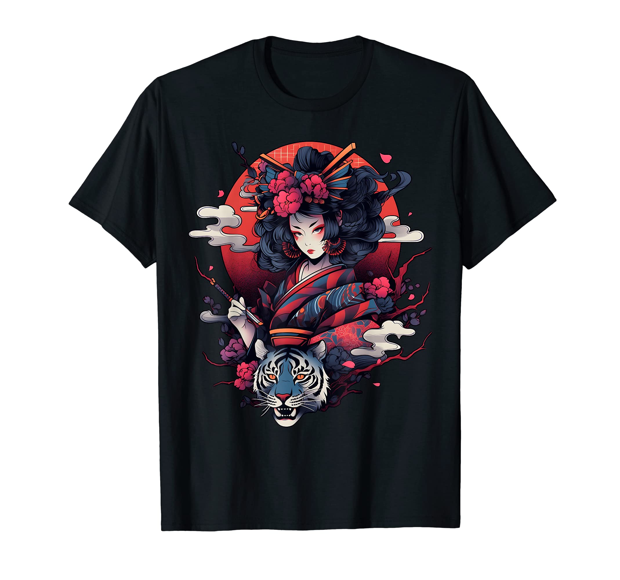 GraphicTeesGeekMake A Statement With Tattoo Inspired Design Geisha Tiger T-Shirt
