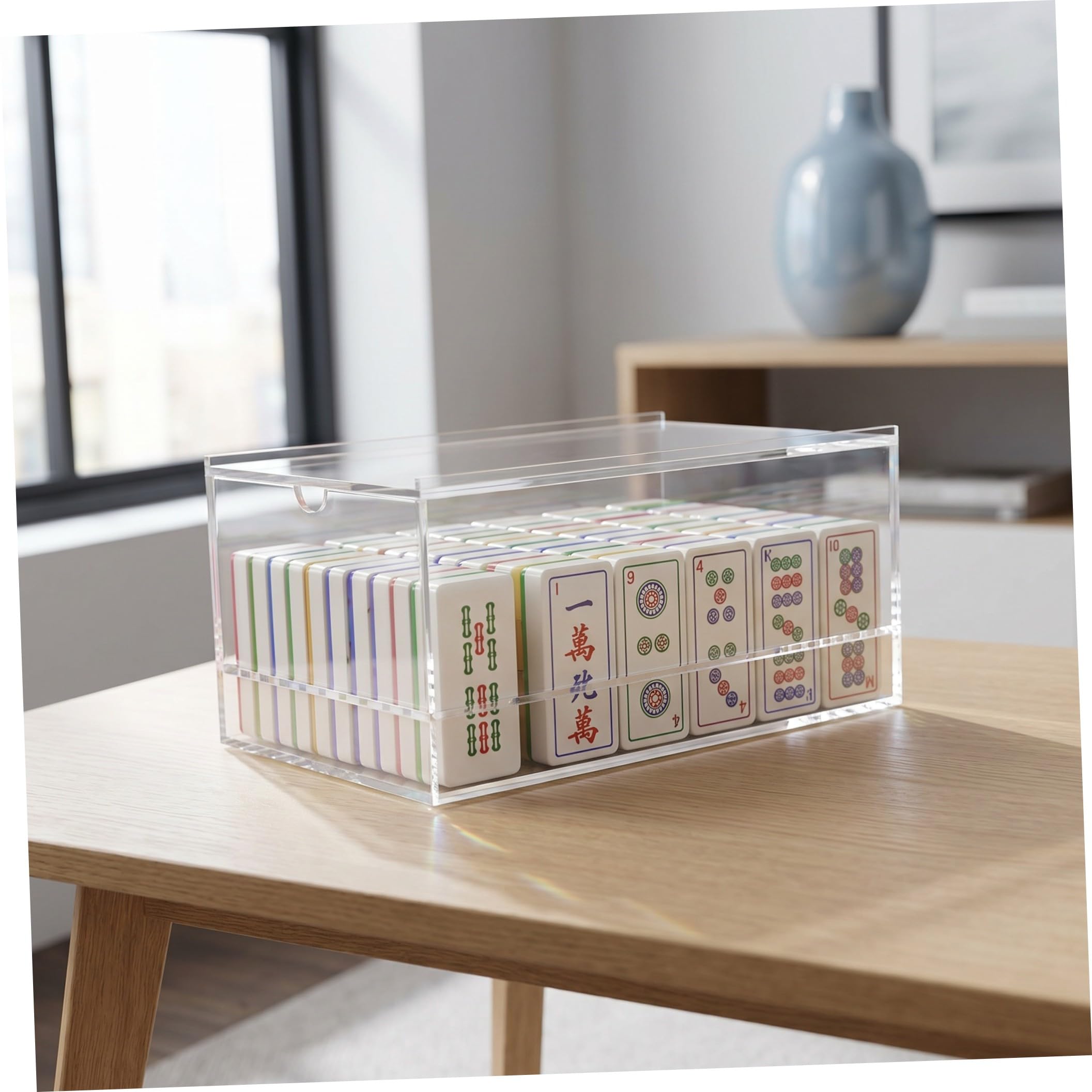 Scatola in Acrilico Trasparente per Tessere Mahjong e Carte | Design a Doppio Strato con Coperchio Scorrevole, Bordo Arrotondato, per Serate di Gioco e Scaffali