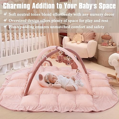 Miniatura 5 de Gimnasio de felpa 5 en 1 para bebés, tapetes de juego para bebés, gimnasio convertible para bebés con almohada, tapete para el tiempo boca abajo,