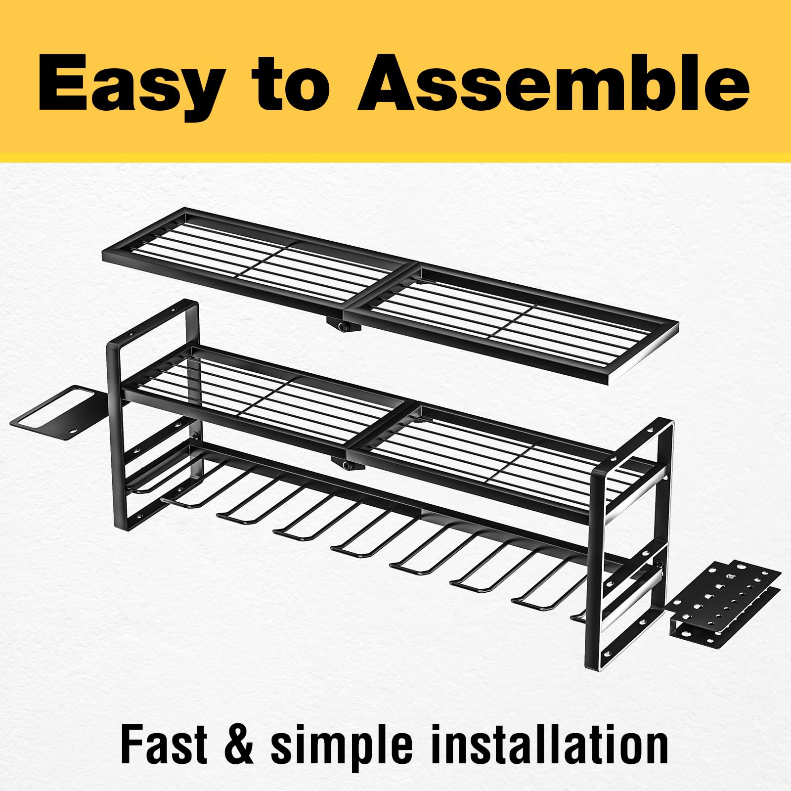 YYR Robusto organizer per utensili elettrici, montaggio a parete, per trapano senza fili, con ripiano per stazione di ricarica, per organizzare garage, officina, pegboard, capannone, 81 cm, 8 slot