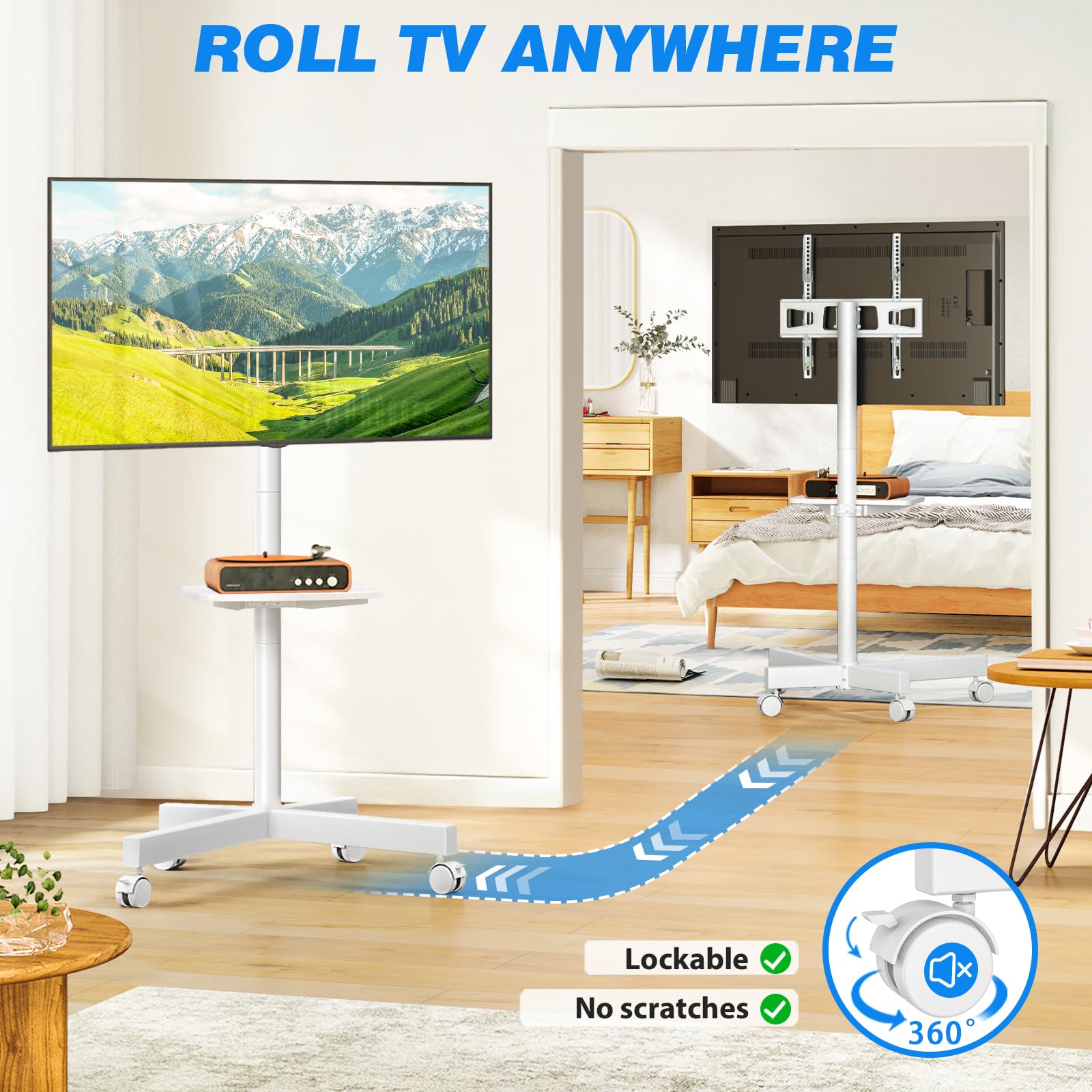 RFIVER Chariot TV Mobile 23-65 Pouces - Pivotant, Réglable En Hauteur, Max 40 Kg - VESA 400x400 - Idéal Pour Salon & Chambre