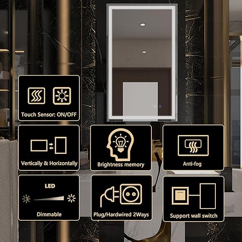 Miniatura 3 de ExBrite Espejo de tocador LED de 60 x 36 pulgadas espejo de baño LED antivaho regulable espejo de baño iluminado con memoria de 3 colores para