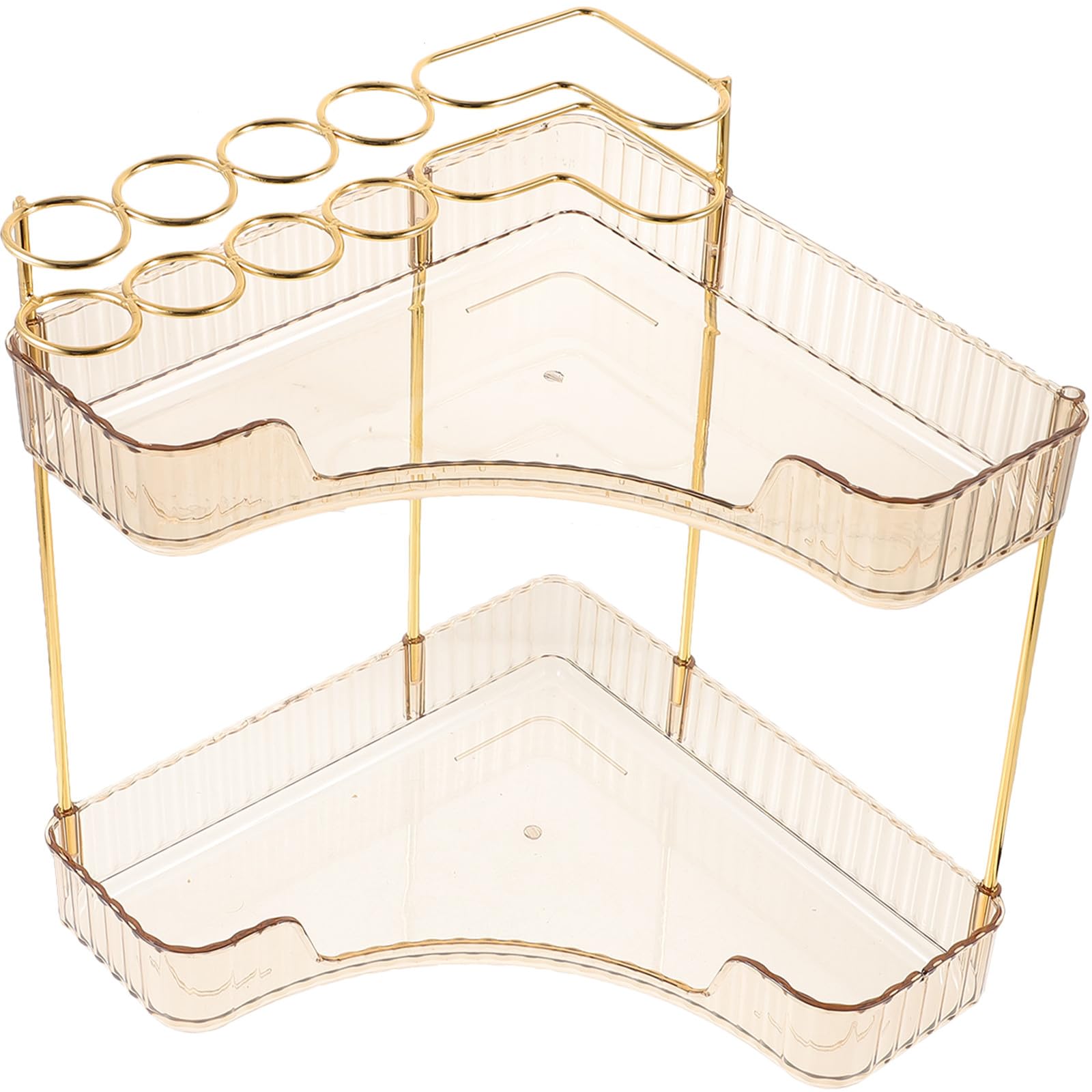 Organizzatore in Metallo e Pet Oro a 2 Livelli Bagno e Angolare da Mensola Doppio Strato Forte Capacità di Carico, per Lavabo Comodino