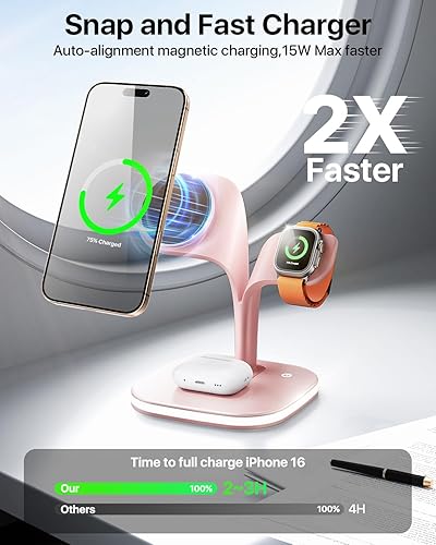 Miniatura 9 de Cargador inalámbrico magnético, estación de carga, soporte de cargador inalámbrico rápido 5 en 1 para iPhone 14, 13, 12 ProMaxMiniPlus, Apple Watch