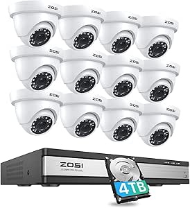 ZOSI 1080p 16 Channel Security Camera System with AI Human Vehicle Detect, H.265+ 16CH CCTV DVR and 12 x 1080p Dome Camera Outdoor Indoor, 80ft Night Vision, 105° View Angle, Alert Push, 4TB HDD asin的图片