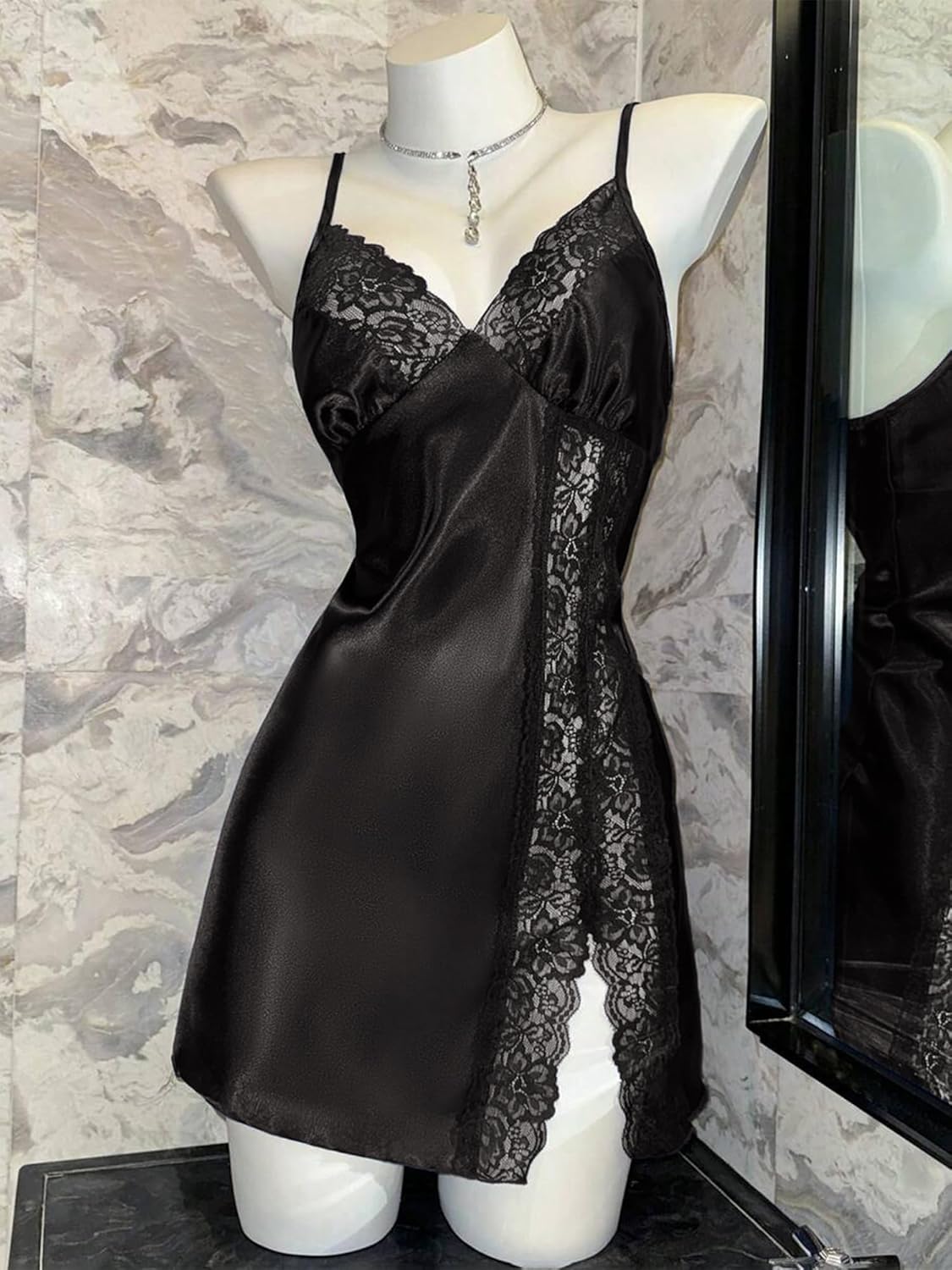 PITINAN Sexy Teddy Lingerie for Women Silk Slip Dress Sexy Pajamas for Women Lace Sleepwear S-XXL - Image 4