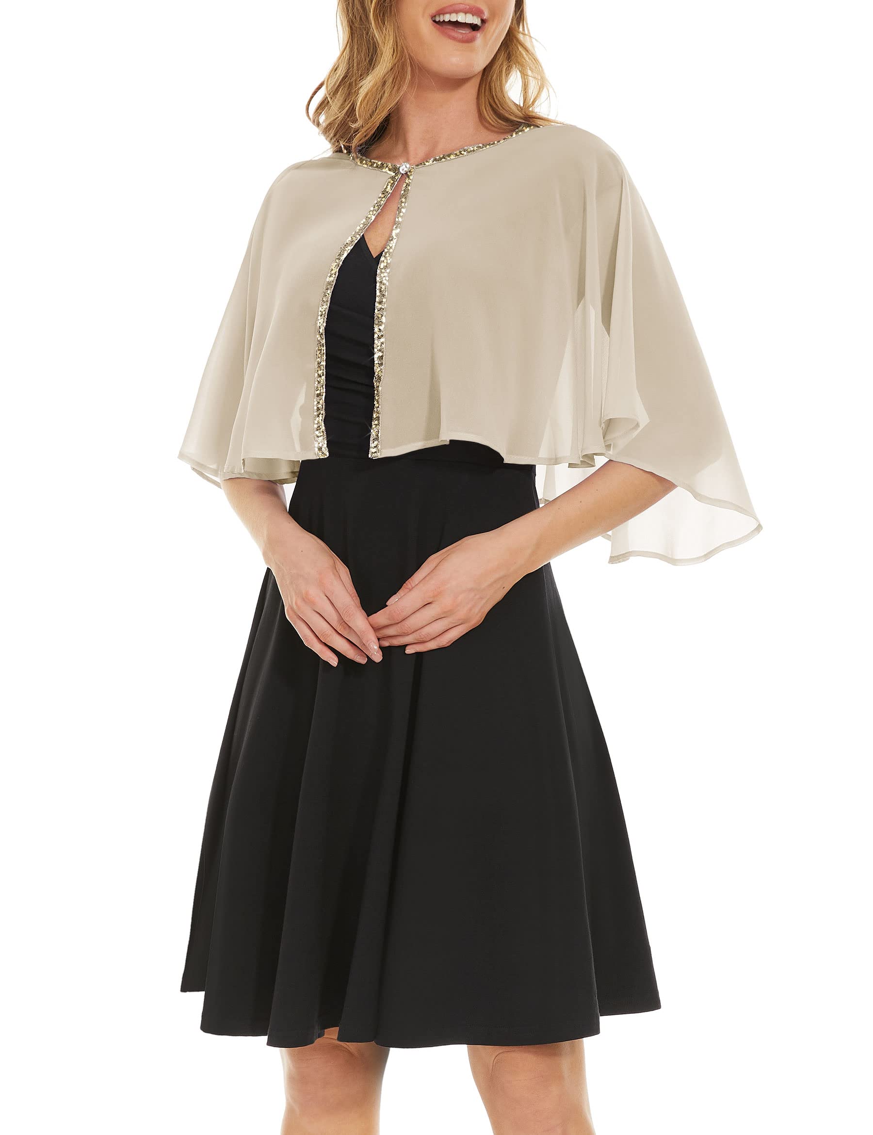Rheane Soft Chiffon Sequins Shawls and Wraps/Cape for Evening Dress Wedding Formal Occasion