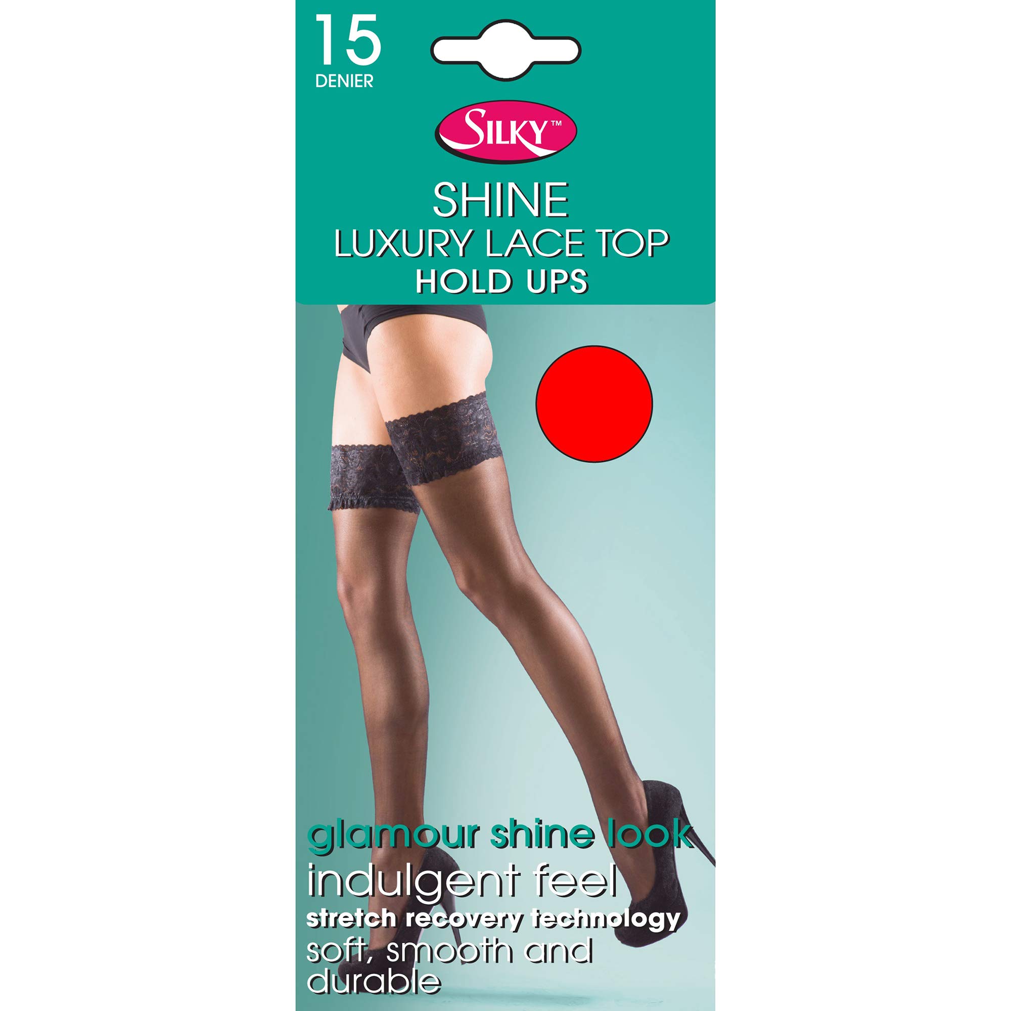 Silky Womens/Ladies Shine Lace Top Hold Ups (1 Pair) (Medium (5ft-5ft8”)) (Red)