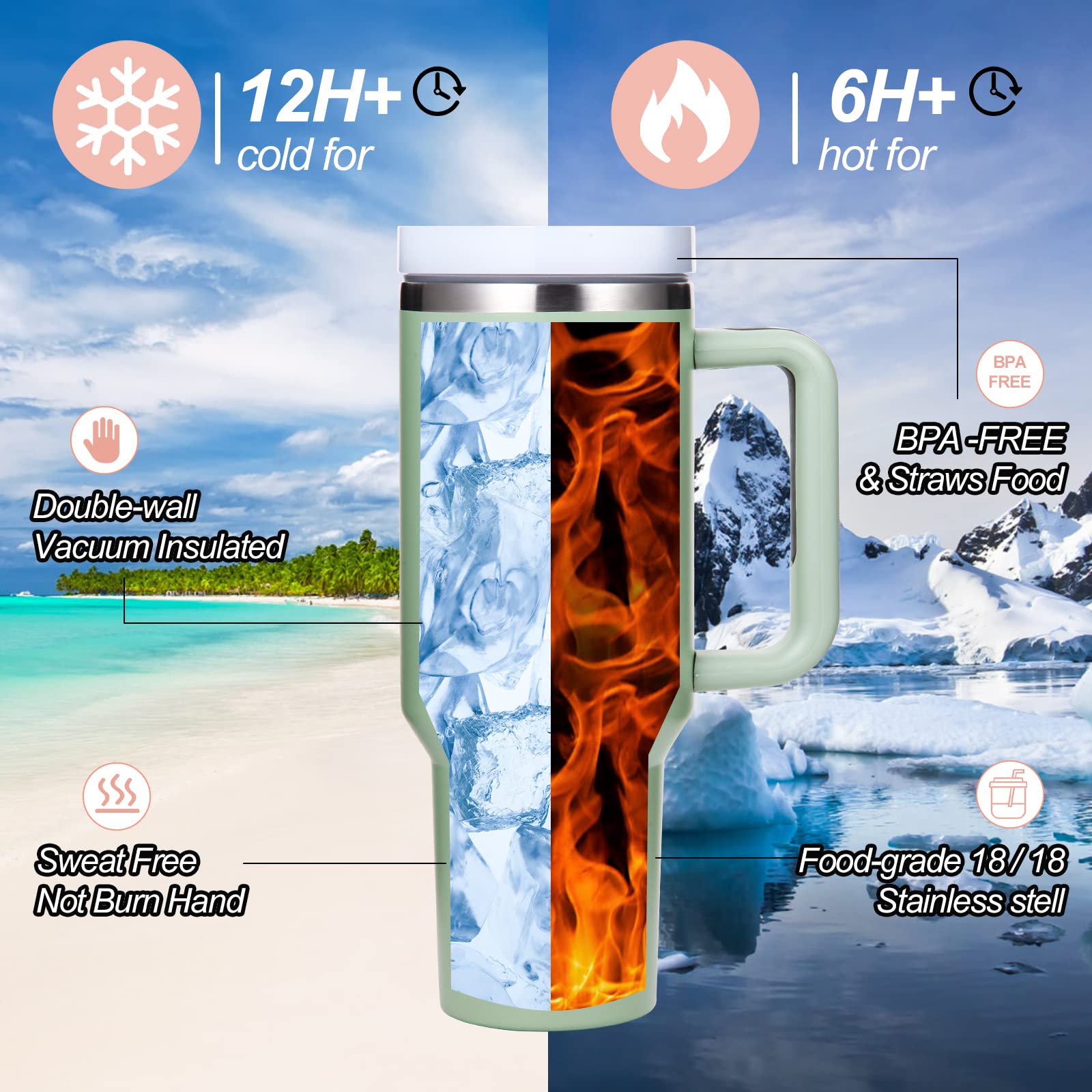 Vaso de acero inoxidable aislado con asa y tapa con pajita, taza de viaje reutilizable para bebidas frías, perfecta para café helado en casa o sobre la marcha
