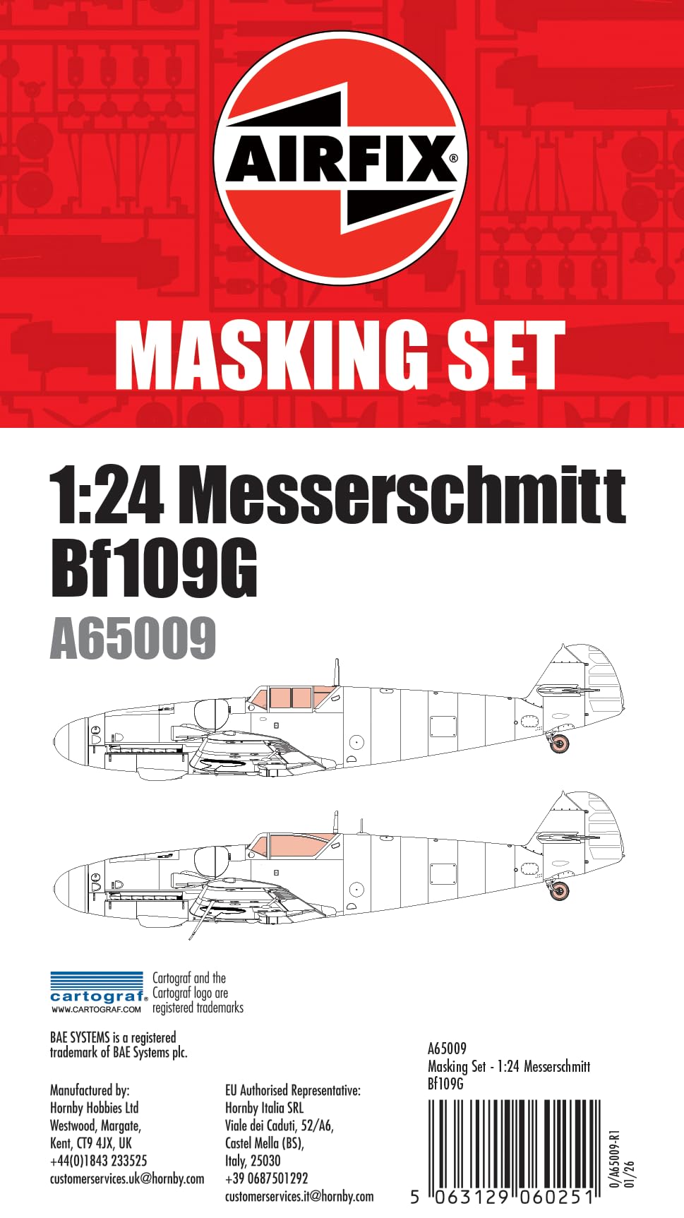 Airfix A65009 Masking Set - Messerschmitt Bf109G (A17003) - 1:24 Scale, Accessories, for ages +14 Years
