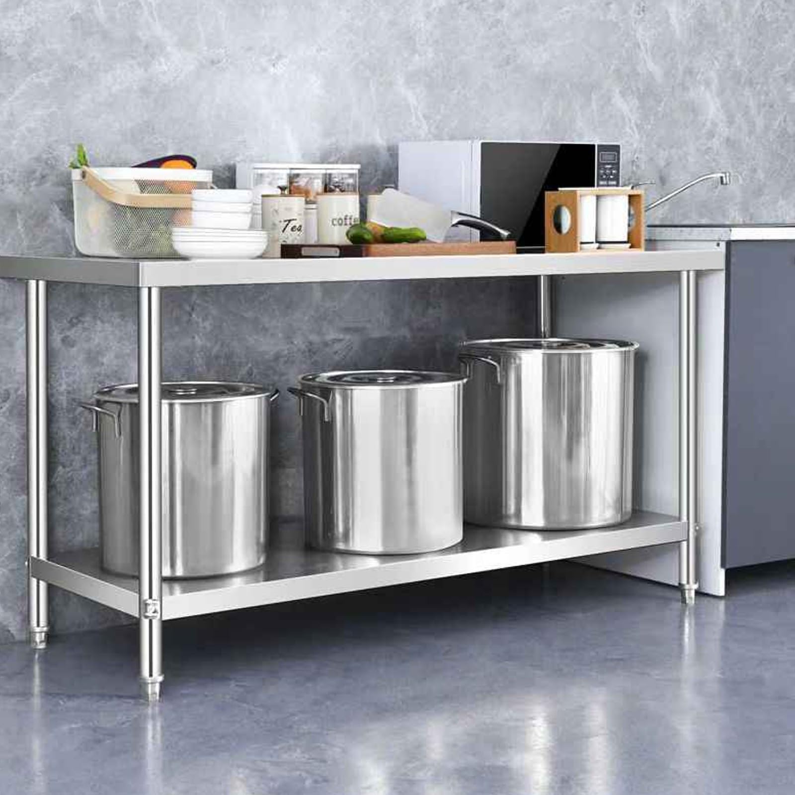Banchi da lavoro in acciaio inossidabile, Processo lucidato e spazzolato, facile da pulire, fissato a vite(60 * 50 * 80cm/23.6 * 19.7 * 31.5in)