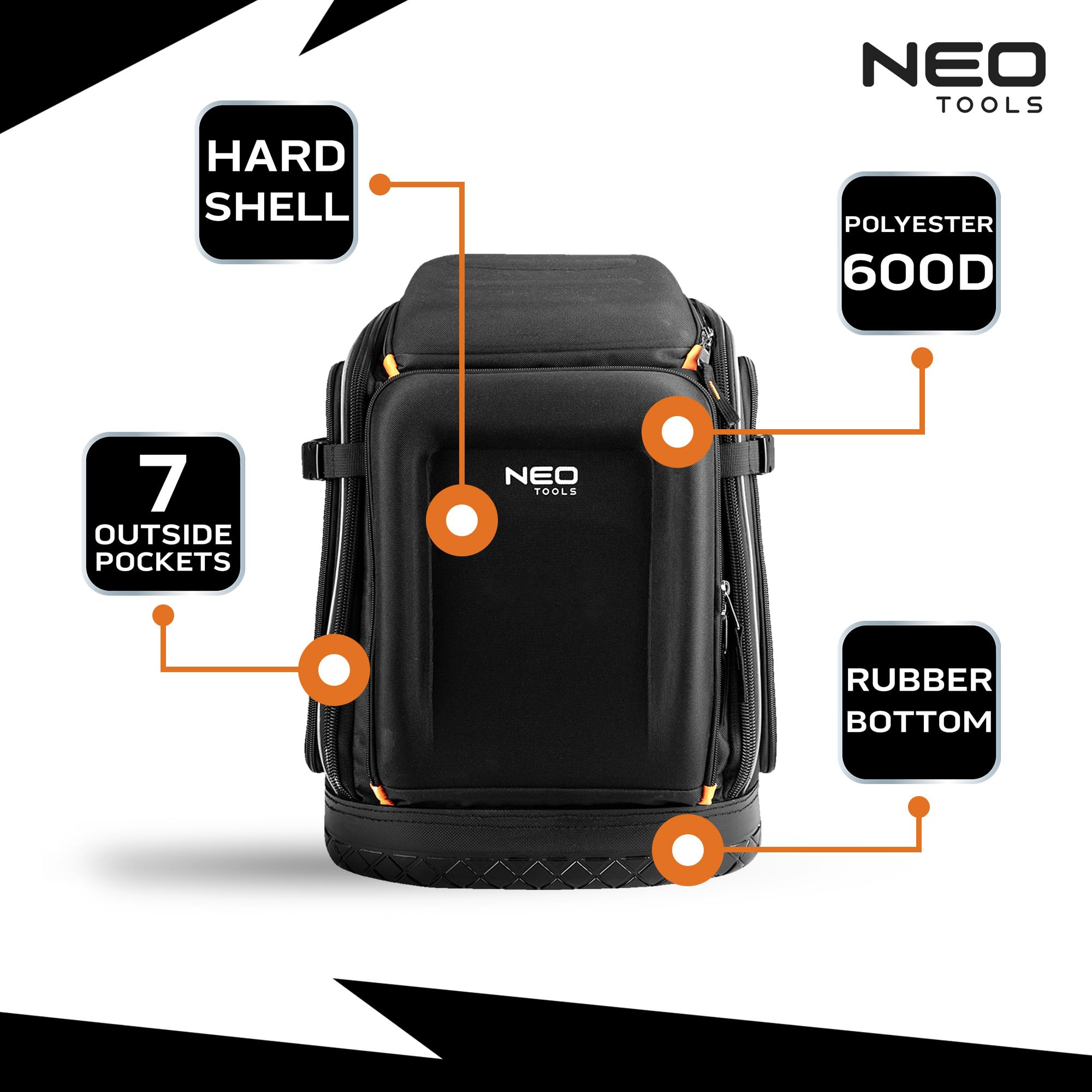 NEO TOOLS Werkzeugtasche für Elektriker, 31-teilig, Werkzeugtasche für Elektriker, 26 Taschen, Mobiles und langlebiges Elektrowerkzeugset im Rucksack, 01-313