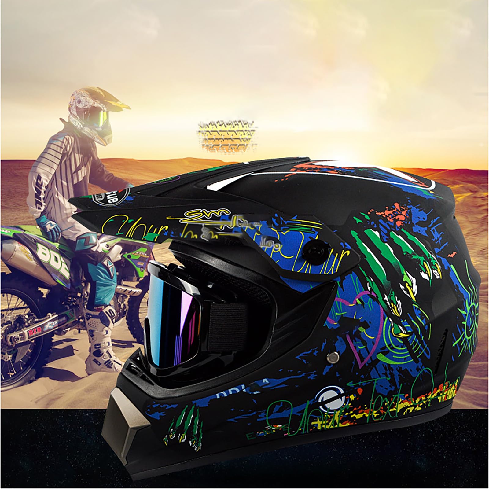 Kask Motocrossowy Z Pełną Twarzą Dla Dzieci I Dorosłych - MTB, Motocykl Terenowy, Z Goglami, Rękawicami I Maską - Młodzieżowy Kask Ochronny Do Jazdy Terenowej BMX