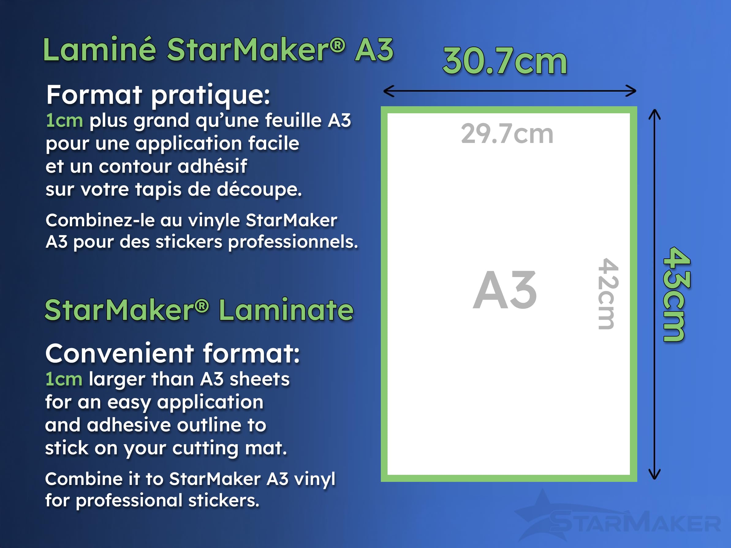 10 feuilles A3 30.7 x 43cm Film de lamination à froid BRILLANT - Feuilles de plastification Laminé auto-adhésif pour photo et autocollants - Compatible plotter de découpe
