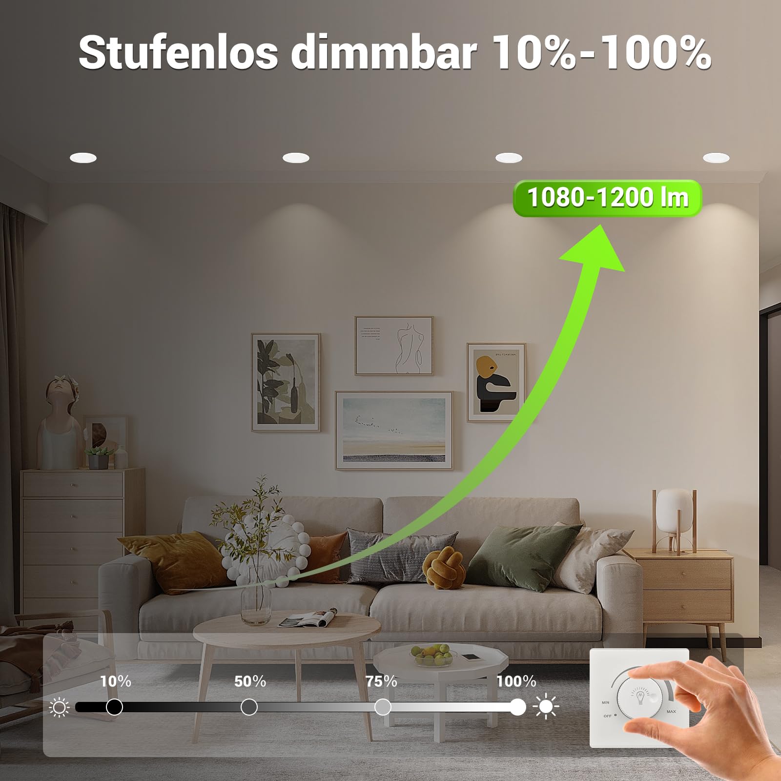 Oseia LED Einbaustrahler 230V, 12W 1200lm, Ultra Flach, IP44, Dimmbar, 3 Farbtemperaturen (3000K/4000K/6000K), Einbauspots Decke für Bad & Küche, 6er Set