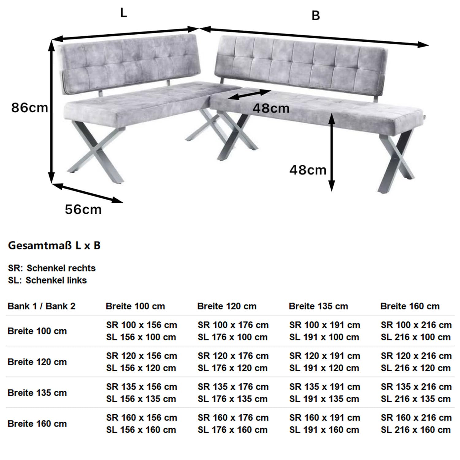 B&D home Eckbank EKA L-Kombi 100×140 cm – modulare Esszimmerbank mit Lehne, beidseitig montierbar (Links/rechts), Kufen-Metallgestell, pflegeleichter Bezug in Samt Gelb