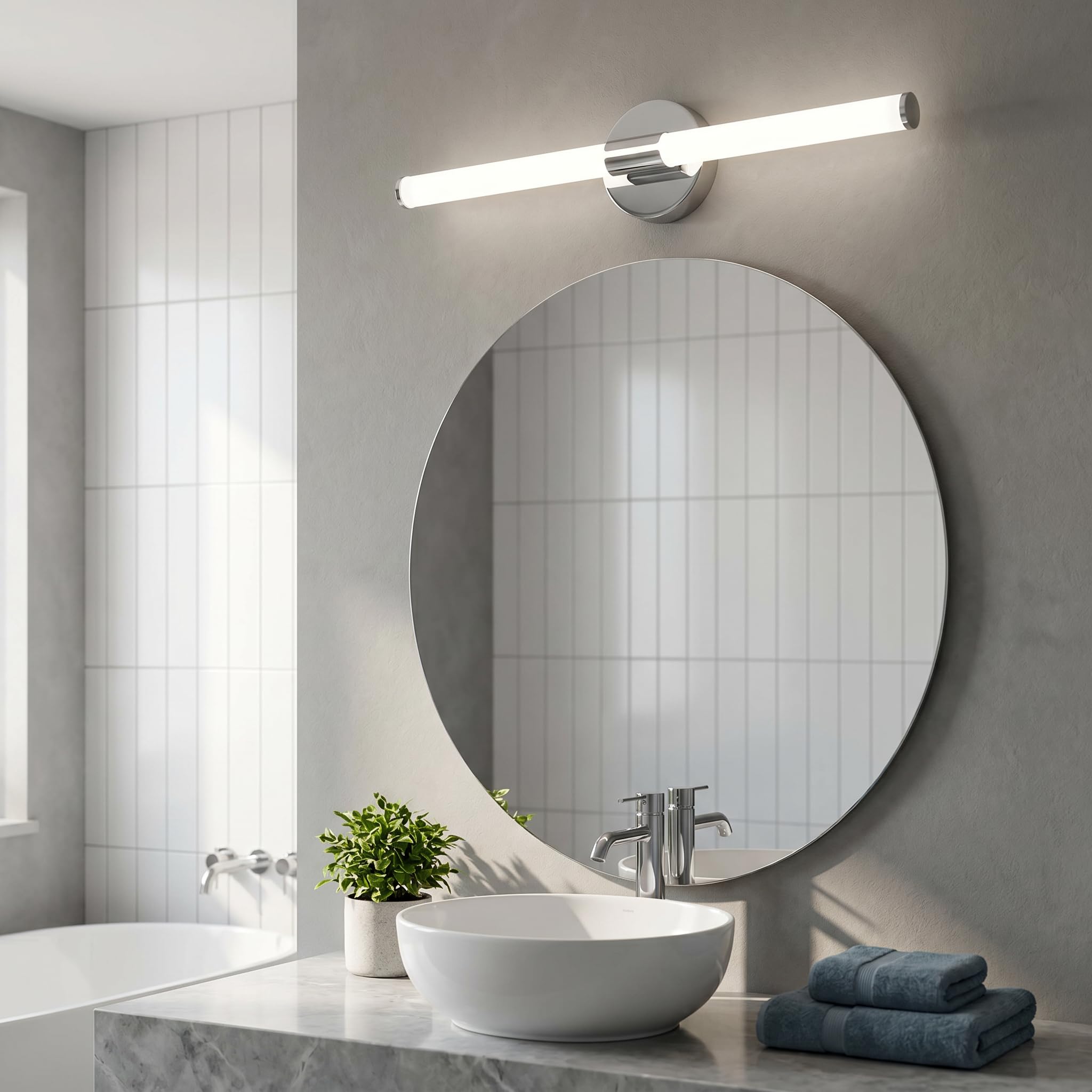 BARCELONA LED Aplique LED Baño Tubular 8W 720lm 60cm Cromo IP44 | Aplique LED 60cm, 8W 720lm, cromo, IP44 baño, luz neutra 4000K, aluminio resistente, instalación mural fácil