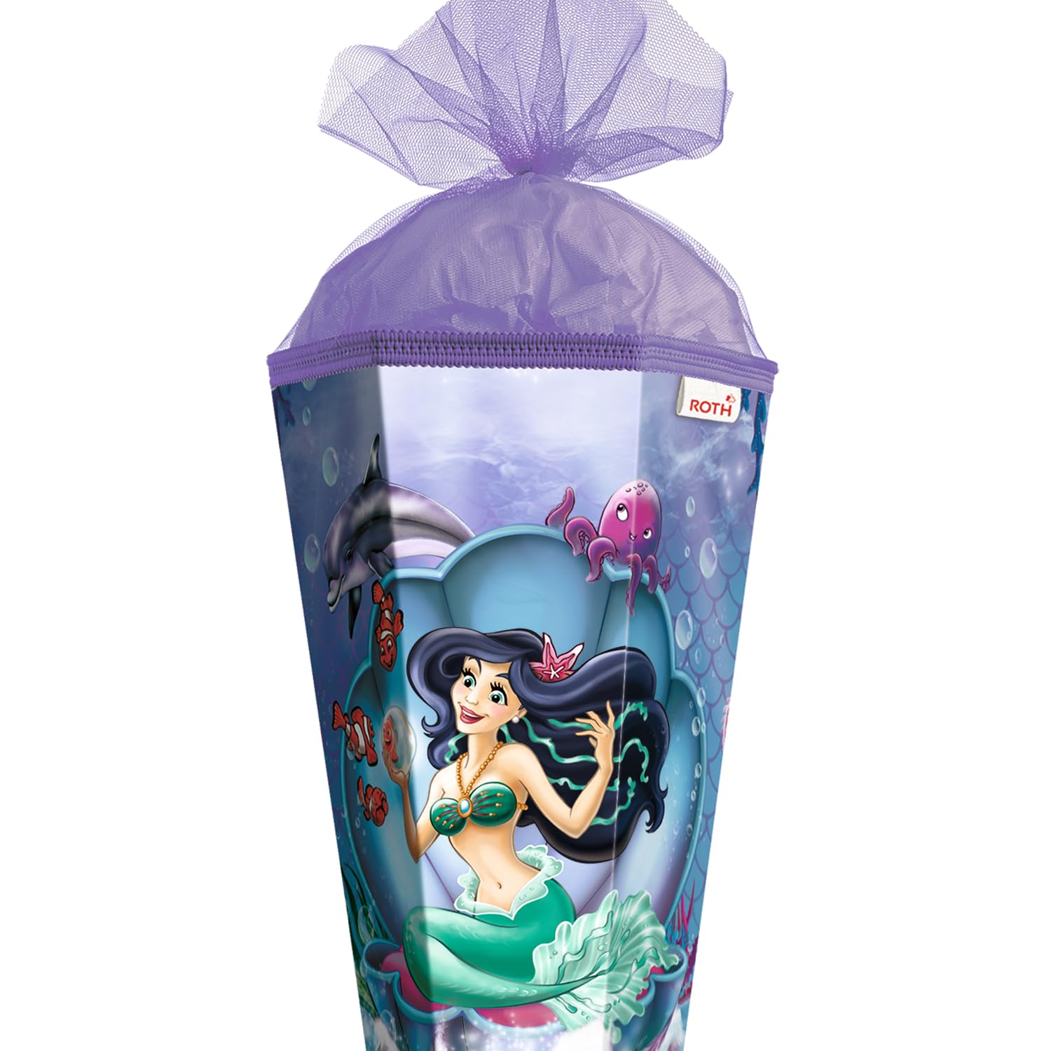 Unbekannt 10278792 - Cornet Surprise sirène - 85 cm - Rond - avec Fermeture en Tulle - Emballage Cadeau pour la rentrée des Classes - Violet