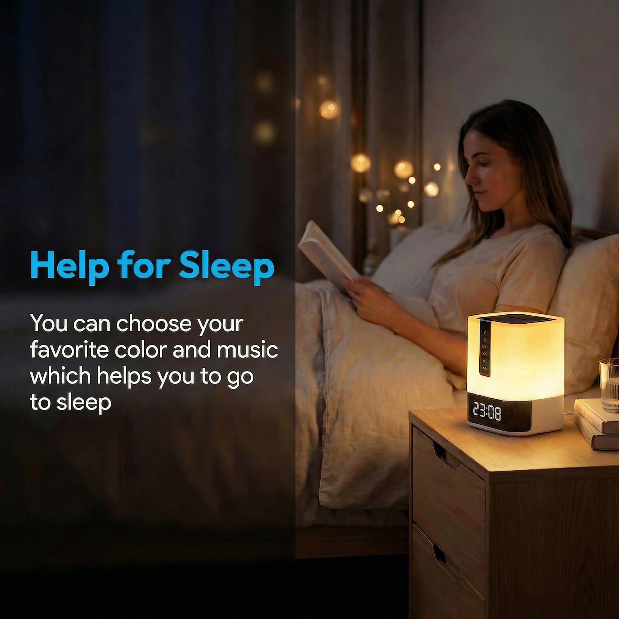 Hetyre Night Light Bluetooth Speaker, 5 in 1 Touch Control Bedside Lamp Dimmable Multi-Color Changing, Bedroom Alarm Clock, Best Birthday Gift Ideas for 10 11 12 13 14 Year Old Teenage Girls/Boys