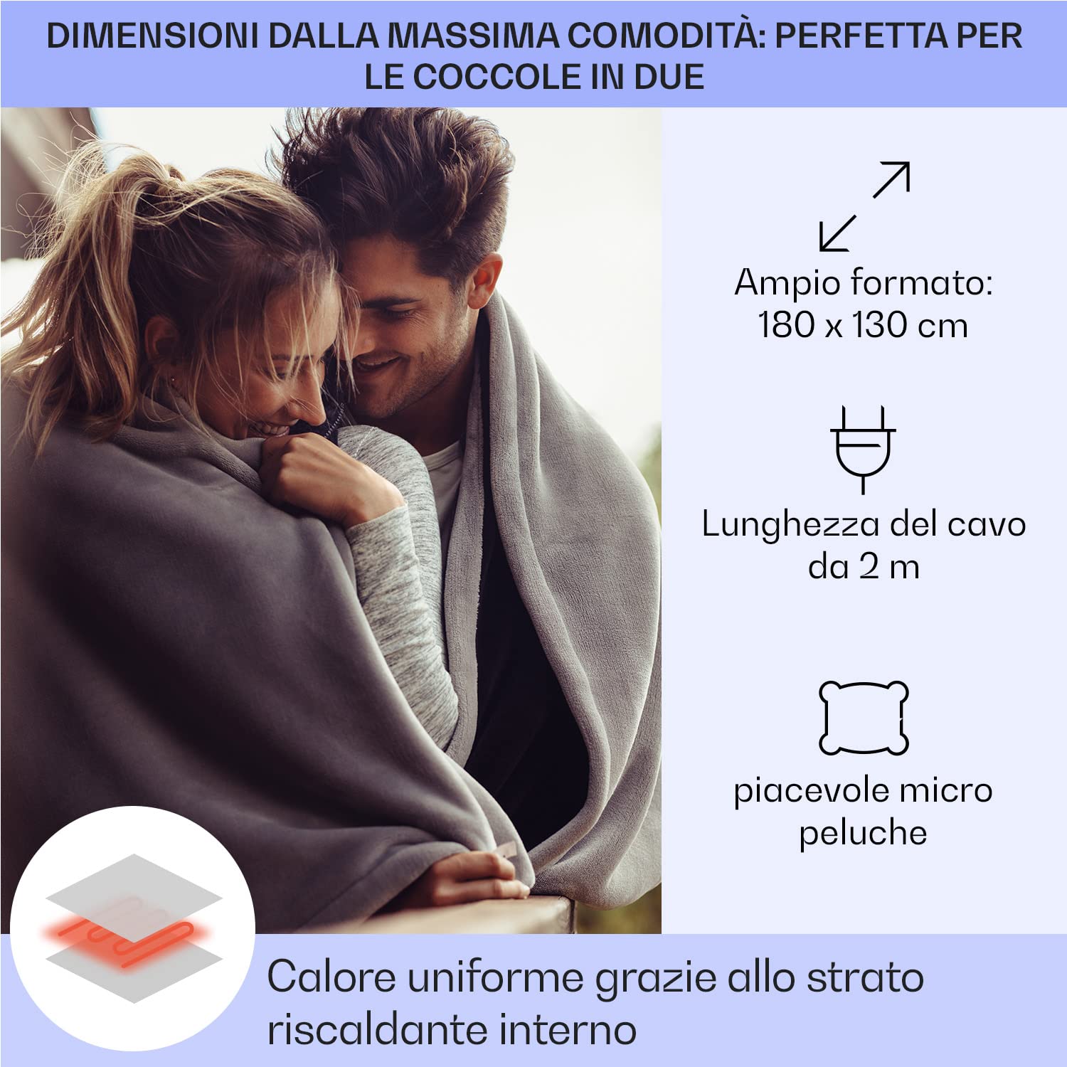 Klarstein Scaldasonno Matrimoniale XL, Coperta Termica Elettrica 180 x 130 cm, Scaldaletto Matrimoniale Elettrico 3 Livelli di Temperatura, Lavabile in Lavatrice, Coperta Elettrica per Letto e Divano