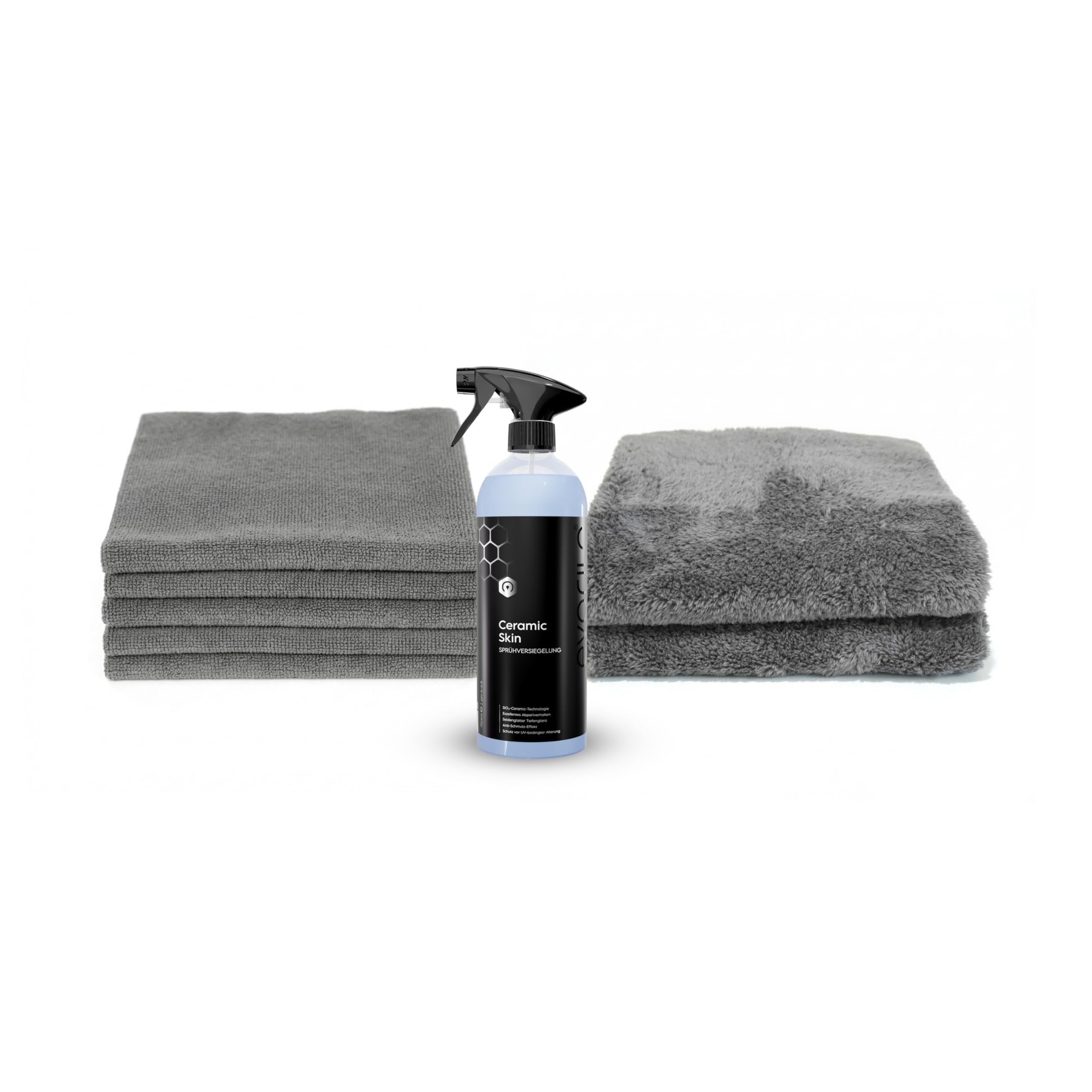 Ceramic Lackpflege Set | SiO2 Keramikversiegelung | Ceramic Skin 750ml + Poliertuch 600GSM + Detailing-Tuch 350GSM | 8-teilig