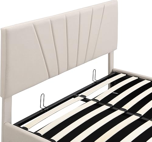 Miniatura 5 de Harper & Bright Designs Cama de plataforma tapizada de tamaño matrimonial con almacenamiento en la parte inferior, marco de cama matrimonial de