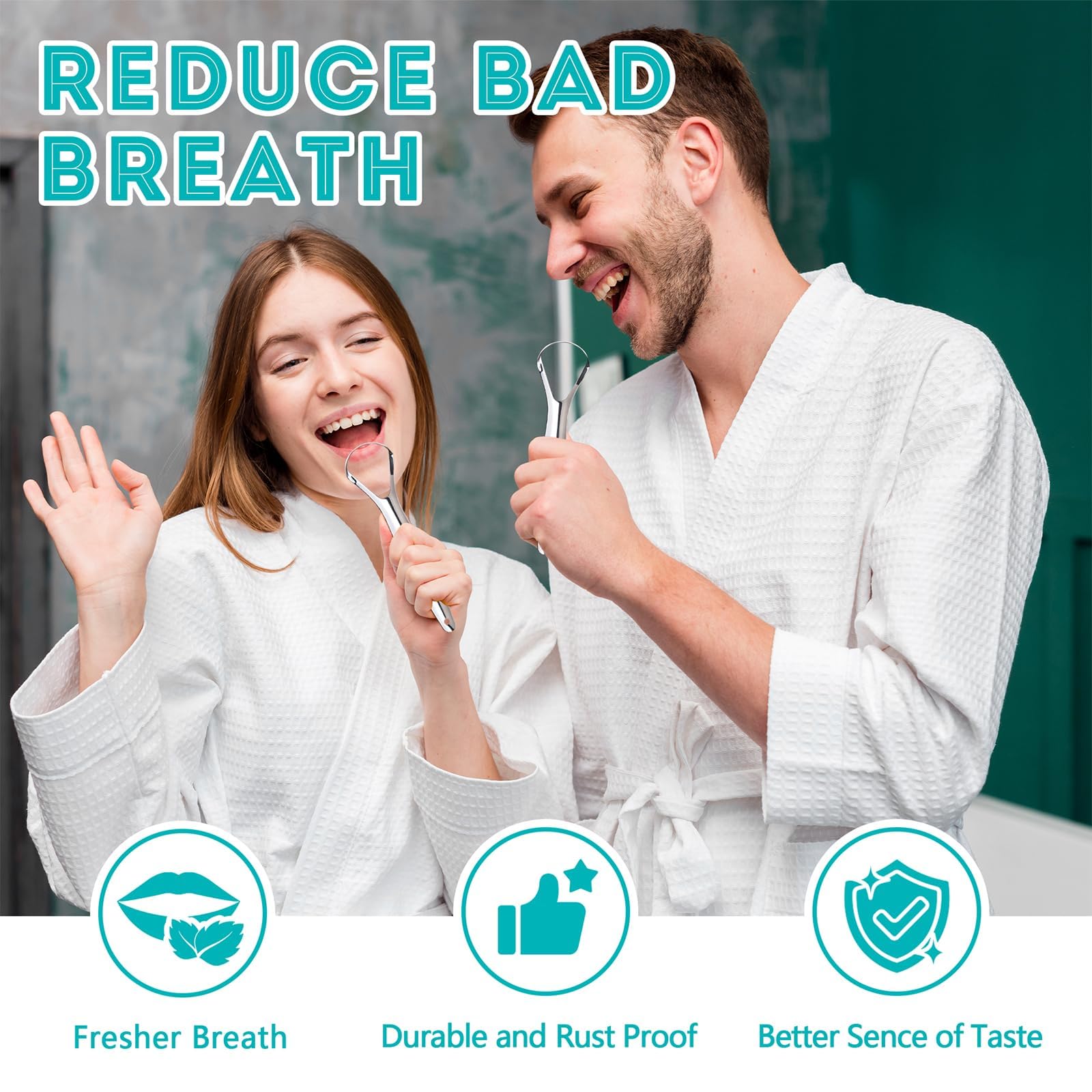 CARTZILLA EZ Cozy 2 Pack Tongue Scraper, Reduce Bad Breath, Stainless Steel Tongue Scraper for Adults and Kids, Metal Tongue Cleaner for Oral Care and Fresher Breath, Easy to Use Tongue Scraper 3
