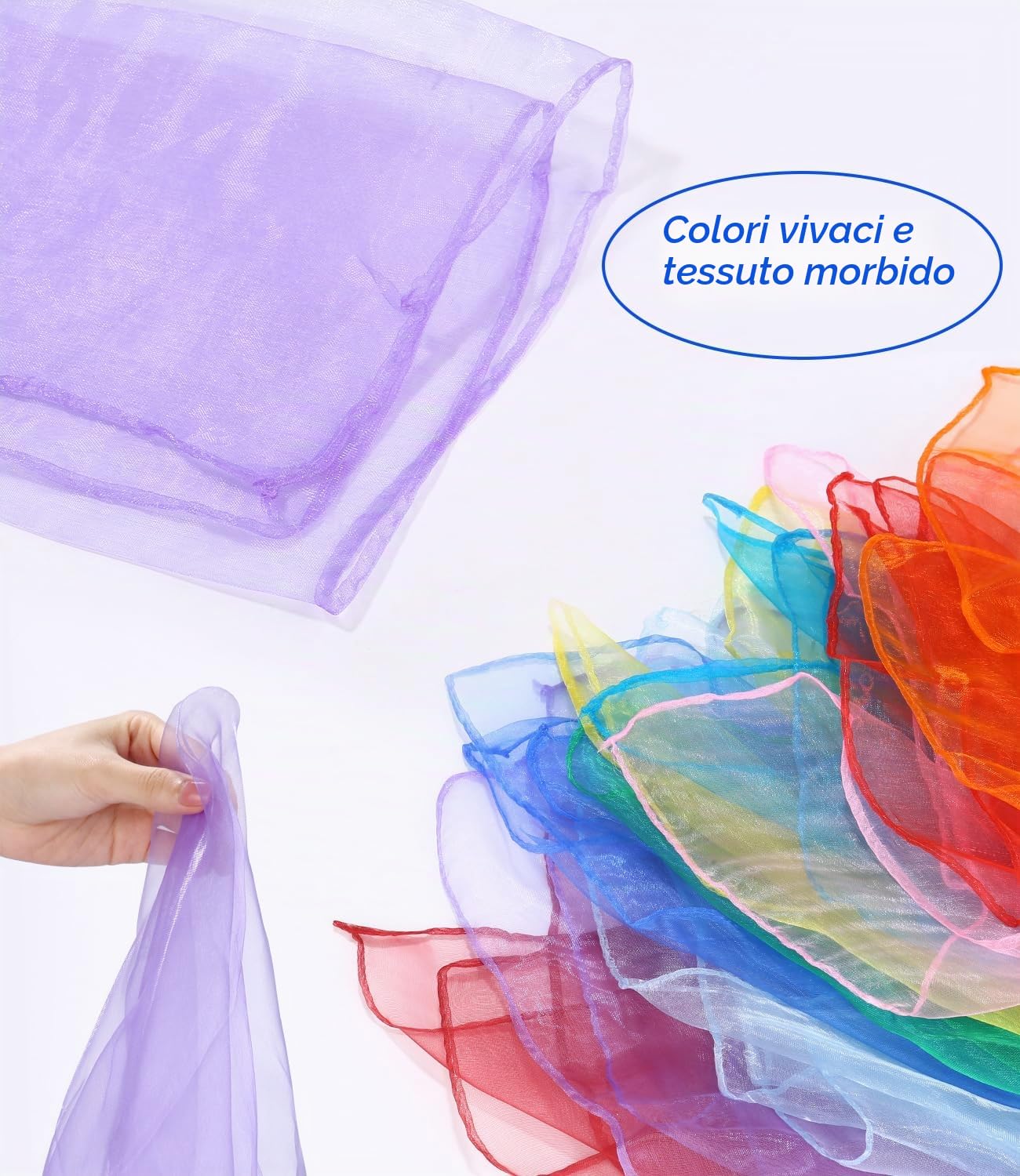 30 Pezzi Foulard Giocoleria, Foulard per Bambini,Foulard da Danza, Foulard da Ginnastica, Feste per Bambini e Giochi di destrezza, Foulard Colorate 60 x 60 cm