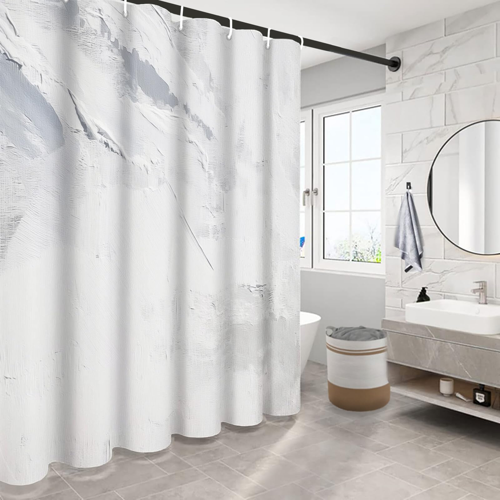 Rideau De Douche Coups De Pinceau Irréguliers Art Abstrait Tissu Imperméable Lavable avec Crochets Anti Moisissure en Polyester Rideau Douche pour Salle De Bain