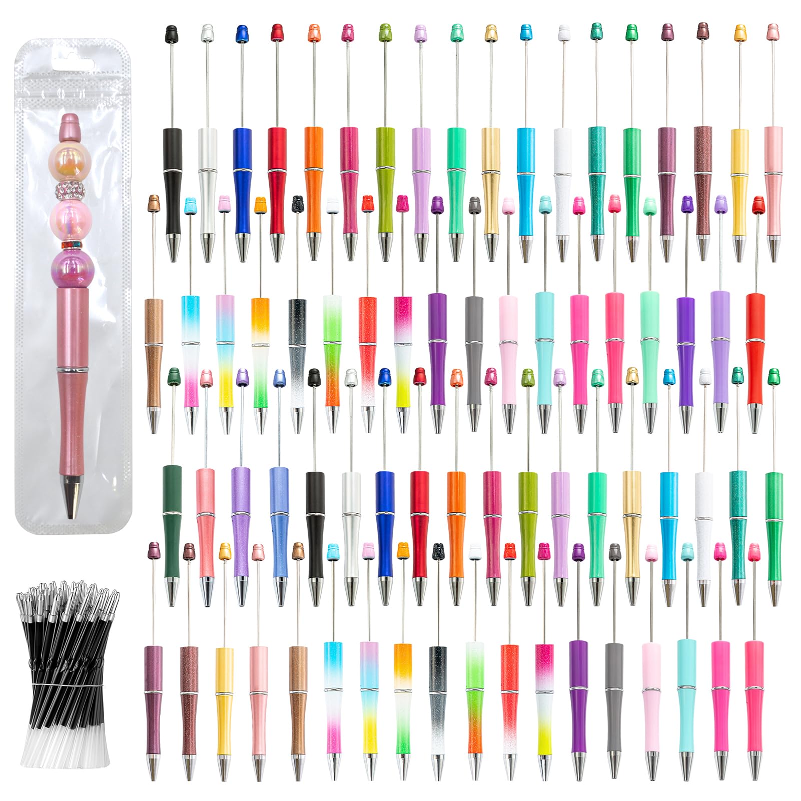 600 Pieces Beadable Pens - 200 Plastic Beadable Pens Bulk Refills Pen Bags Included - Beaded Pens Kit