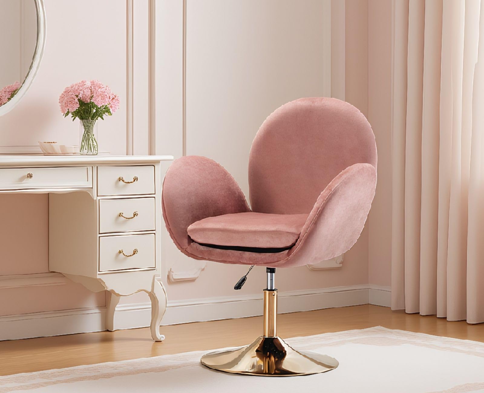 chairus Sedia da Scrivania in Velluto Sedia da Ufficio Girevole Poltrona Salotto Moderno Poltrocina Girevole Regolabile in Altezza, Rosa