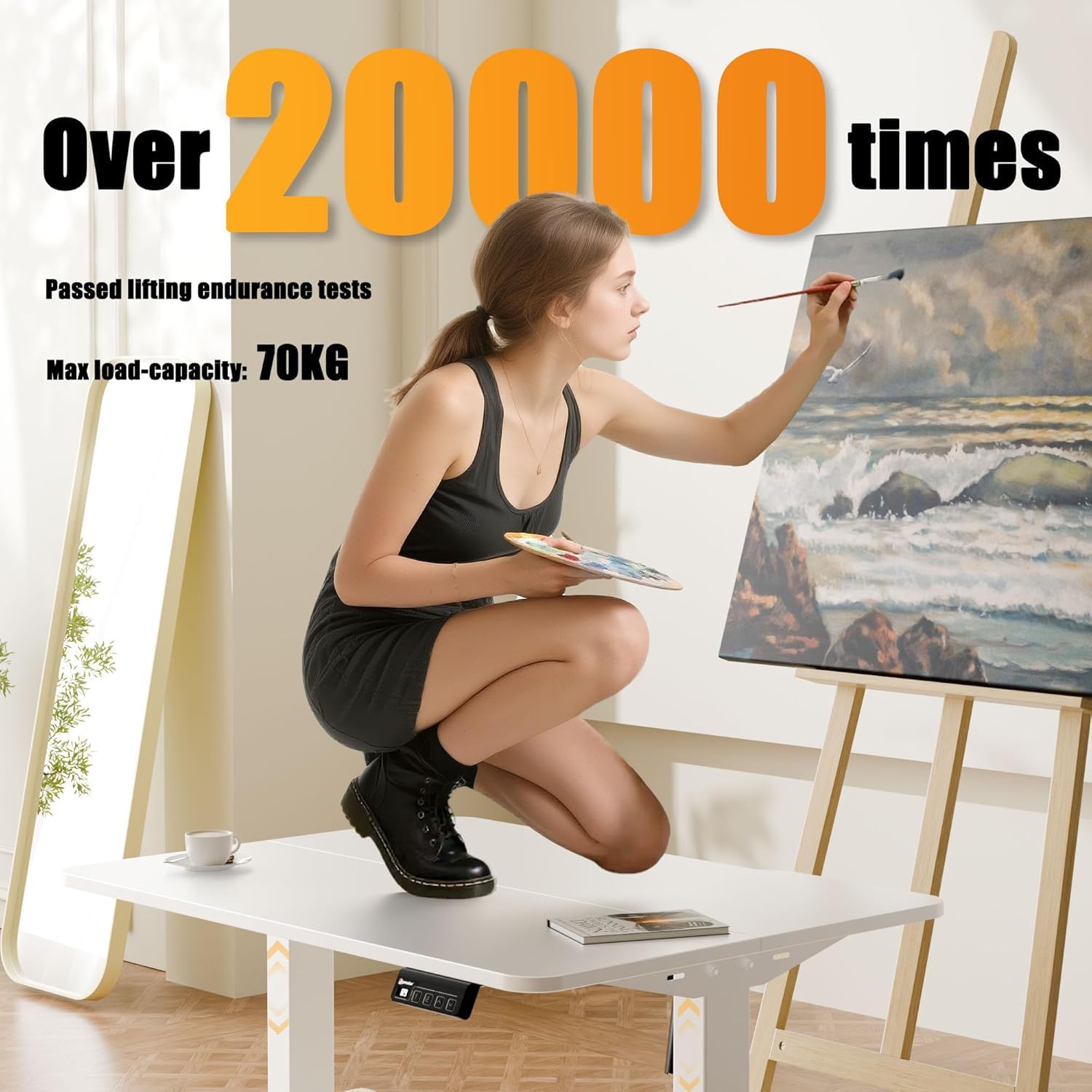 ERGOMAKER Biurko elektryczne z regulacją wysokości 80x60 cm, niska wysokość 48-75 cm, regulowane biurko na kółkach i z hakami, biurko stojące z funkcją pamięci do domu i biura, Biały