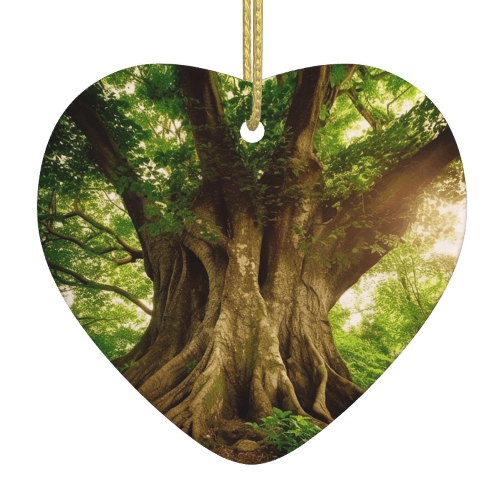 Ceramic Christmas Tree Hanging Ornaments with Gold Ropes Christmas Tree Decorations Heart Ceramic Thick Tree Pendant Keepsake Decorations for Holiday Xmas Gift Ideas