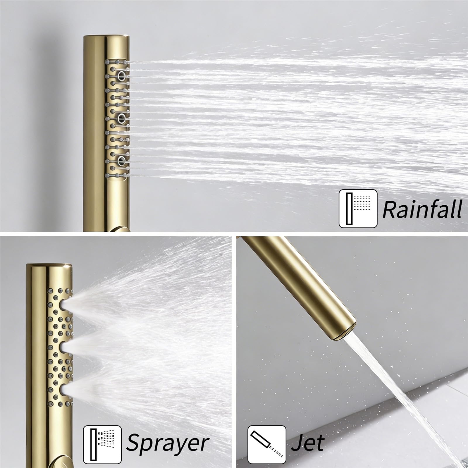 Sistema doccia a pioggia con rubinetto doccia regolabile 25 cm in acciaio inox Rainhead 3 Spray M Doccia palmare Miscelatore per vasca da bagno pieghevole Rubinetto per vasca da bagno